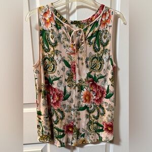 LOFT Floral Sleeveless Blouse Boho Paisley Print Tie Neck Tank Top Size S